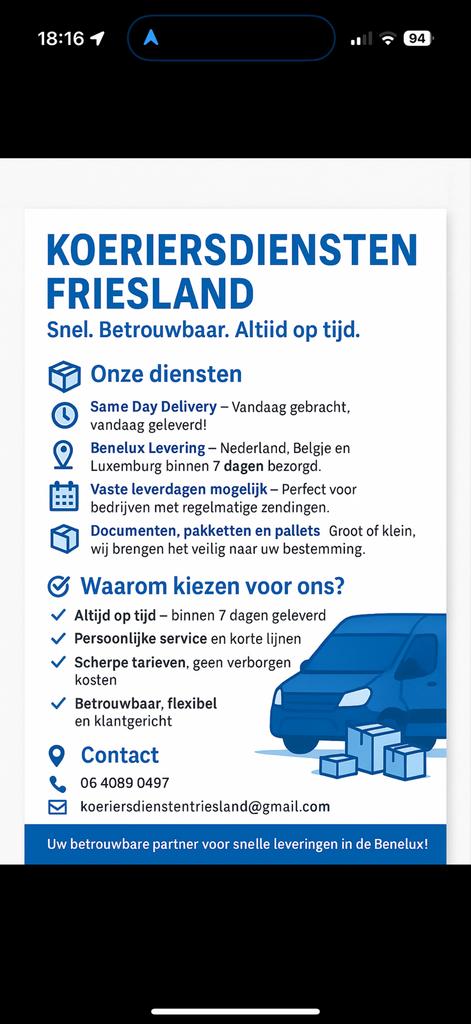 Snel transport nodig? Wij rijden met Nederlandse koeriers!, Koeriersdiensten