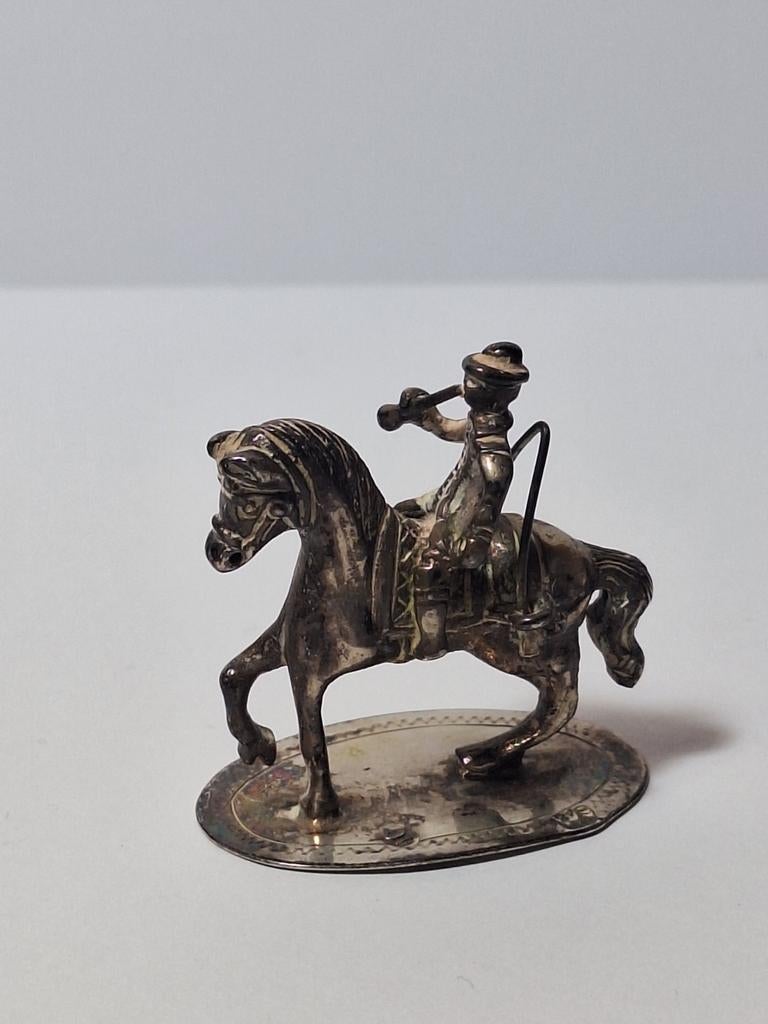 Antiek zilveren miniatuur ruiter op paard, Antiek en Kunst, Antiek | Goud en Zilver, Ophalen of Verzenden, Zilver