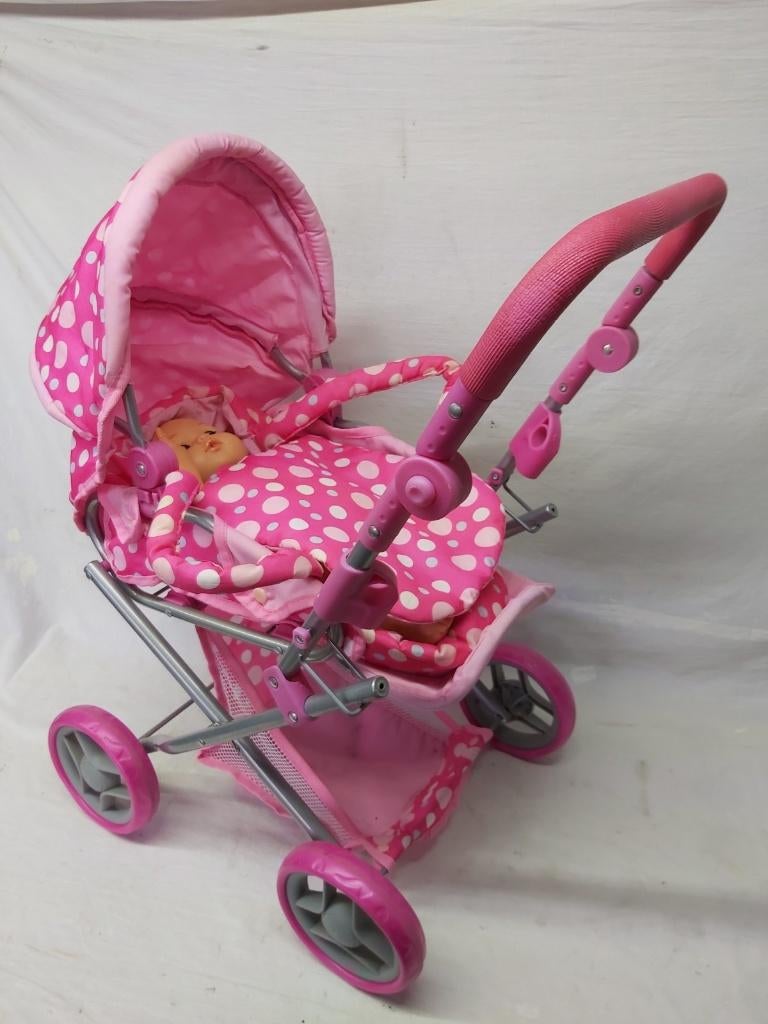 Kinderwagen roze met pop en draagwieg, Ophalen of Verzenden, Gebruikt, Babypop