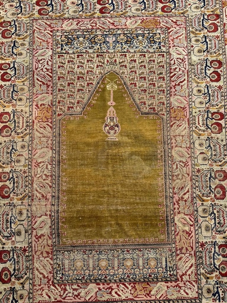 Antiek Gördes zijden gebedstapijt – uniek Turks 185 x 133 cm, Wol, Ophalen of Verzenden, Zo goed als nieuw, NA