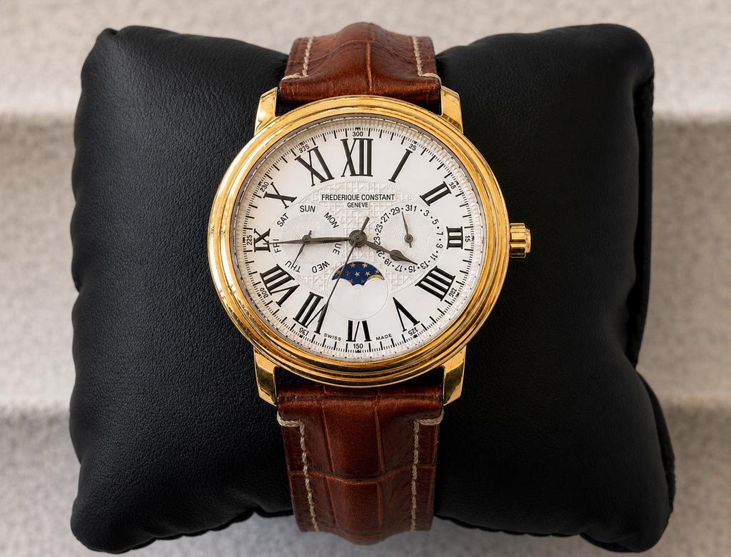 Frederique Constant Classics Moonphase - Automaat, Overige merken, Leer, Staal, Polshorloge