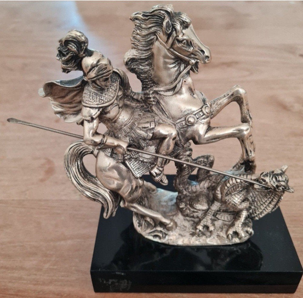 Sint Joris en de Draak Beeldje - Zilverkleurig, Verzamelen, Verzenden, Gebruikt, Fantasy