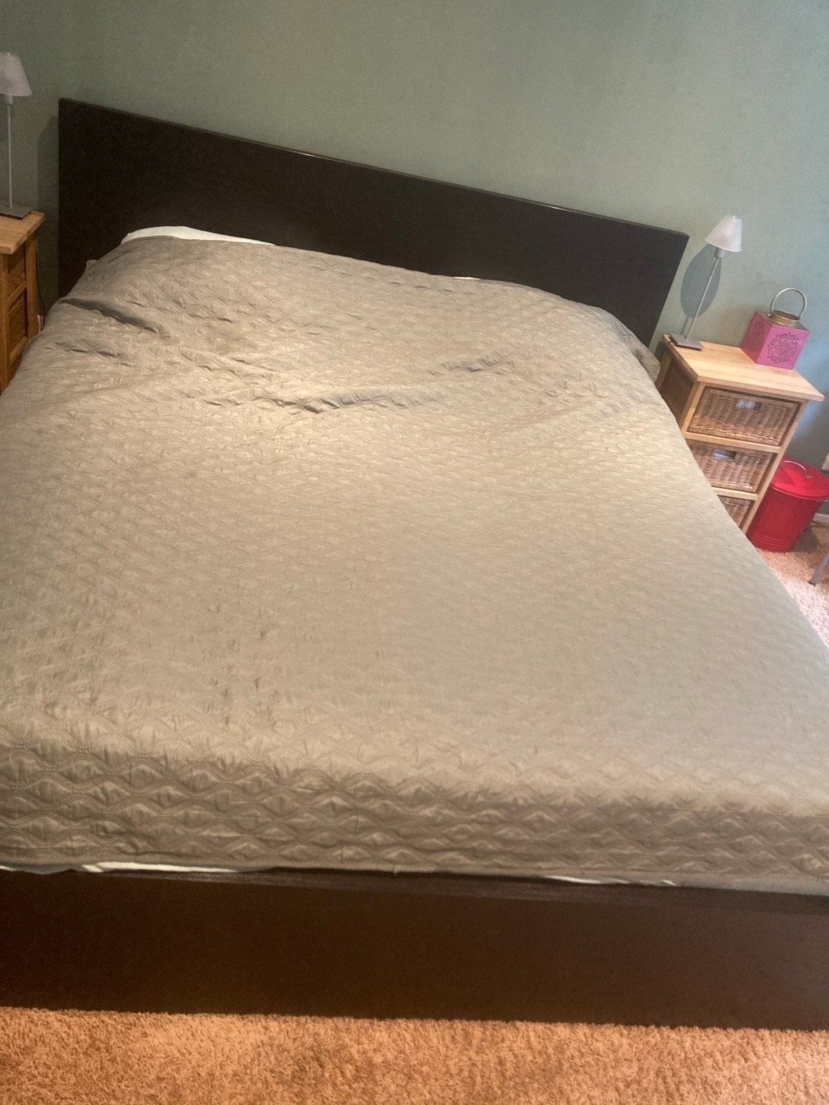 Tweepersoonsbed met hoofdbord - Donkerbruin, Ophalen, Gebruikt, Bruin, Tweepersoons