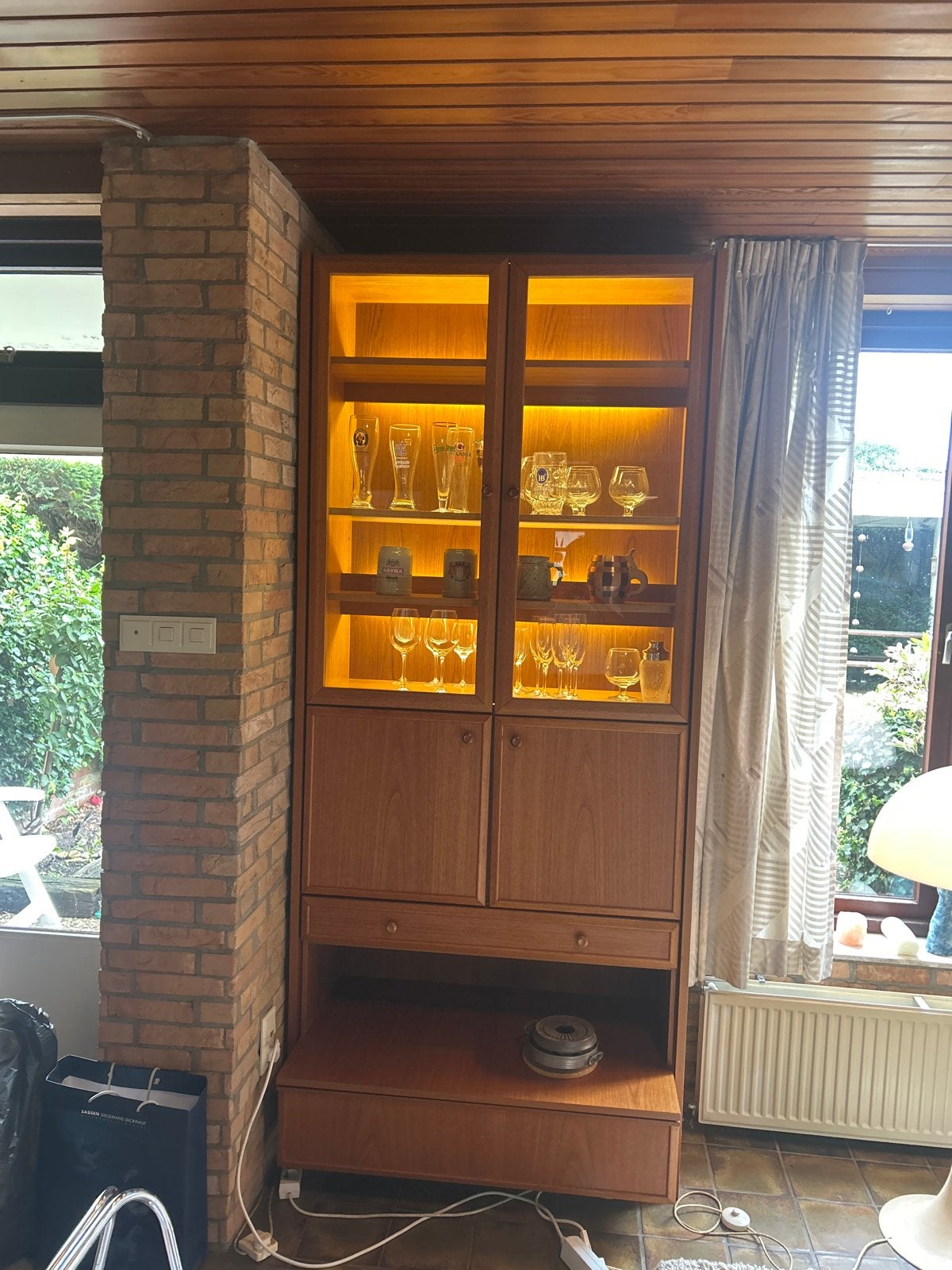 Eikenhouten wandkasten, diverse elementen, 240 cm hoog, Huis en Inrichting, Ophalen, Gebruikt, Eikenhout, 200 cm of meer