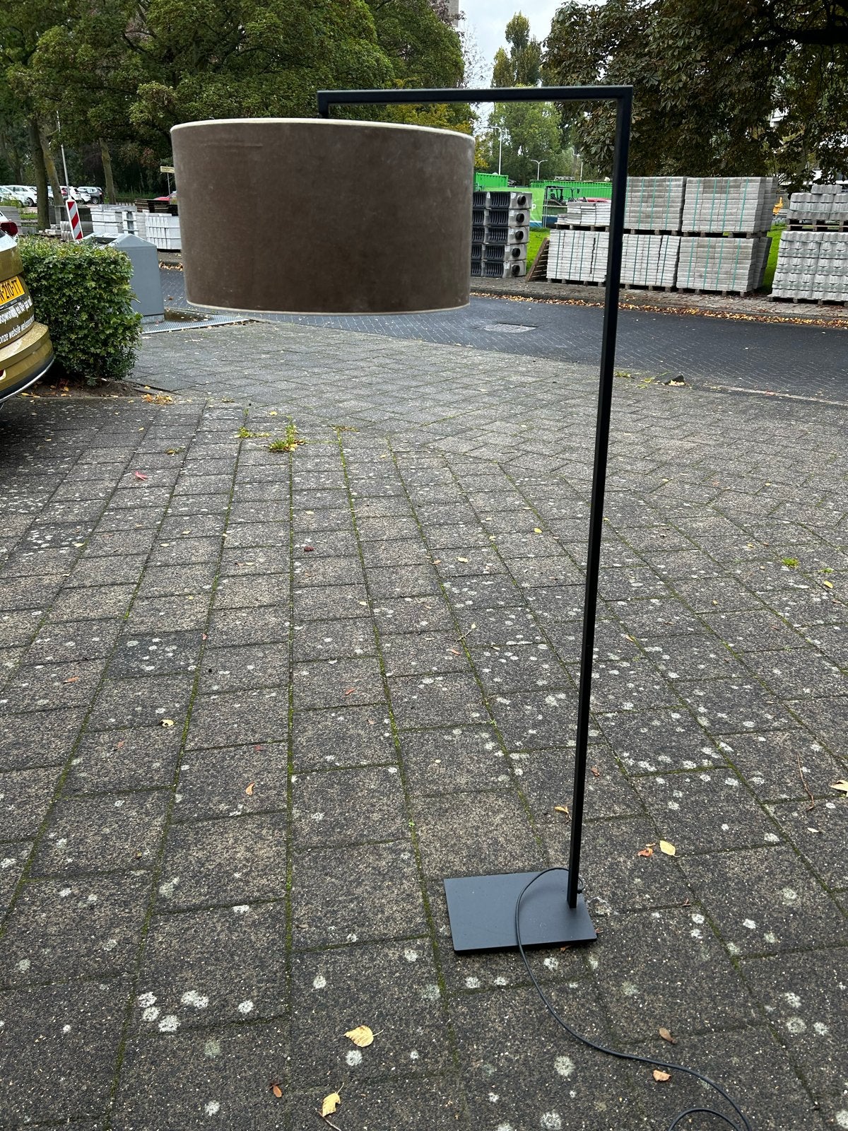 Exclusieve design lamp met bruine velour kap en dimmer, Ophalen, Gebruikt, E27 (groot), Metaal