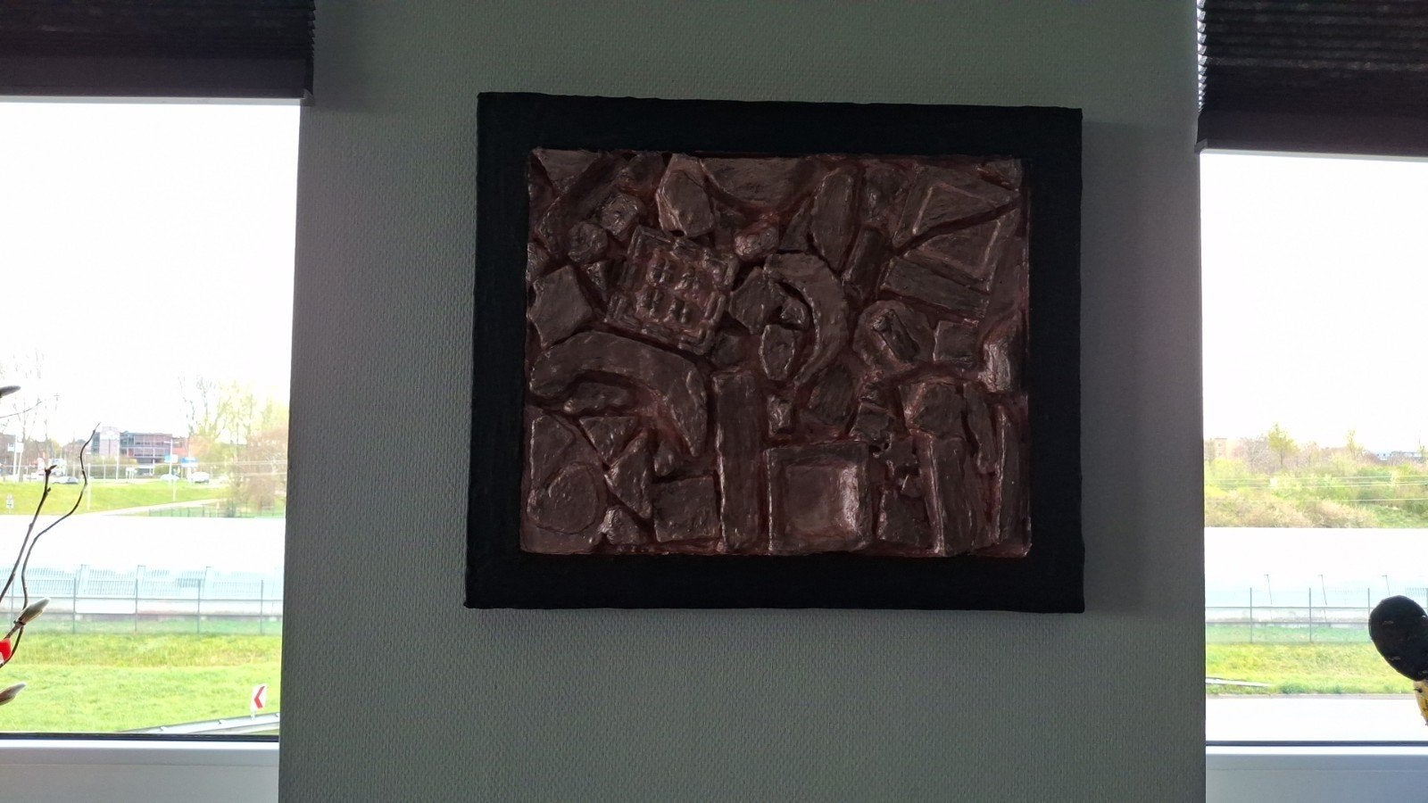 Uniek Abstract Reliëf Kunstwerk - Bruin/Koperkleurig 50x60 c, Ophalen of Verzenden