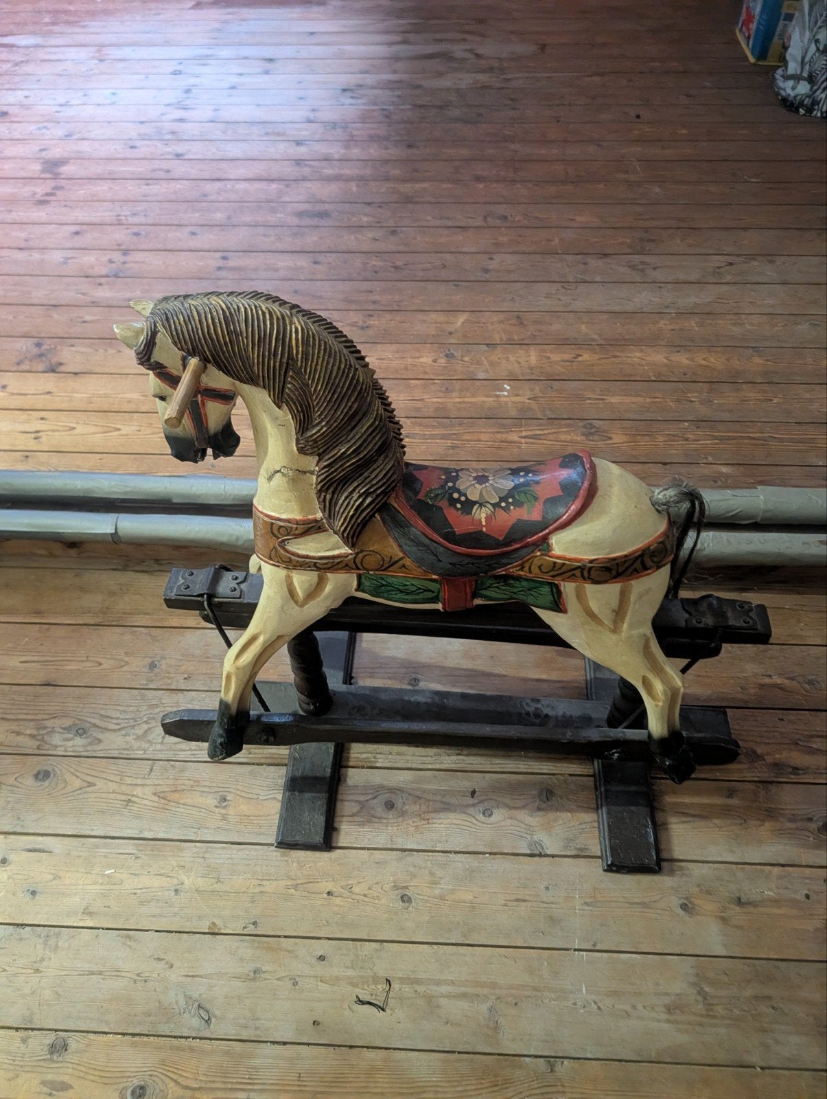 Antiek houten schommelpaard - Handgeschilderd, Antiek en Kunst, Ophalen
