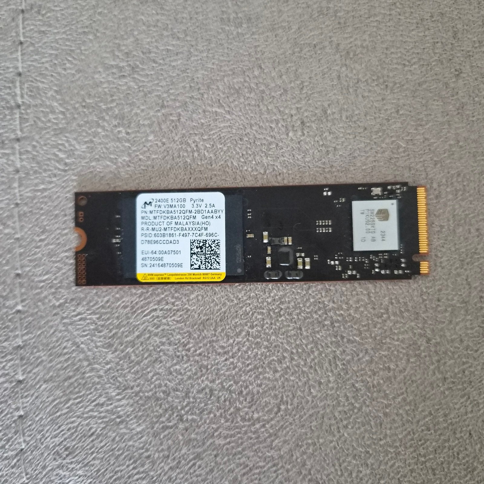 Micron 2400E 512GB M.2 NVMe SSD PCIe Gen4 x4 2280 Uit MSI La, Computers en Software, Harde schijven, Ophalen of Verzenden, Laptop