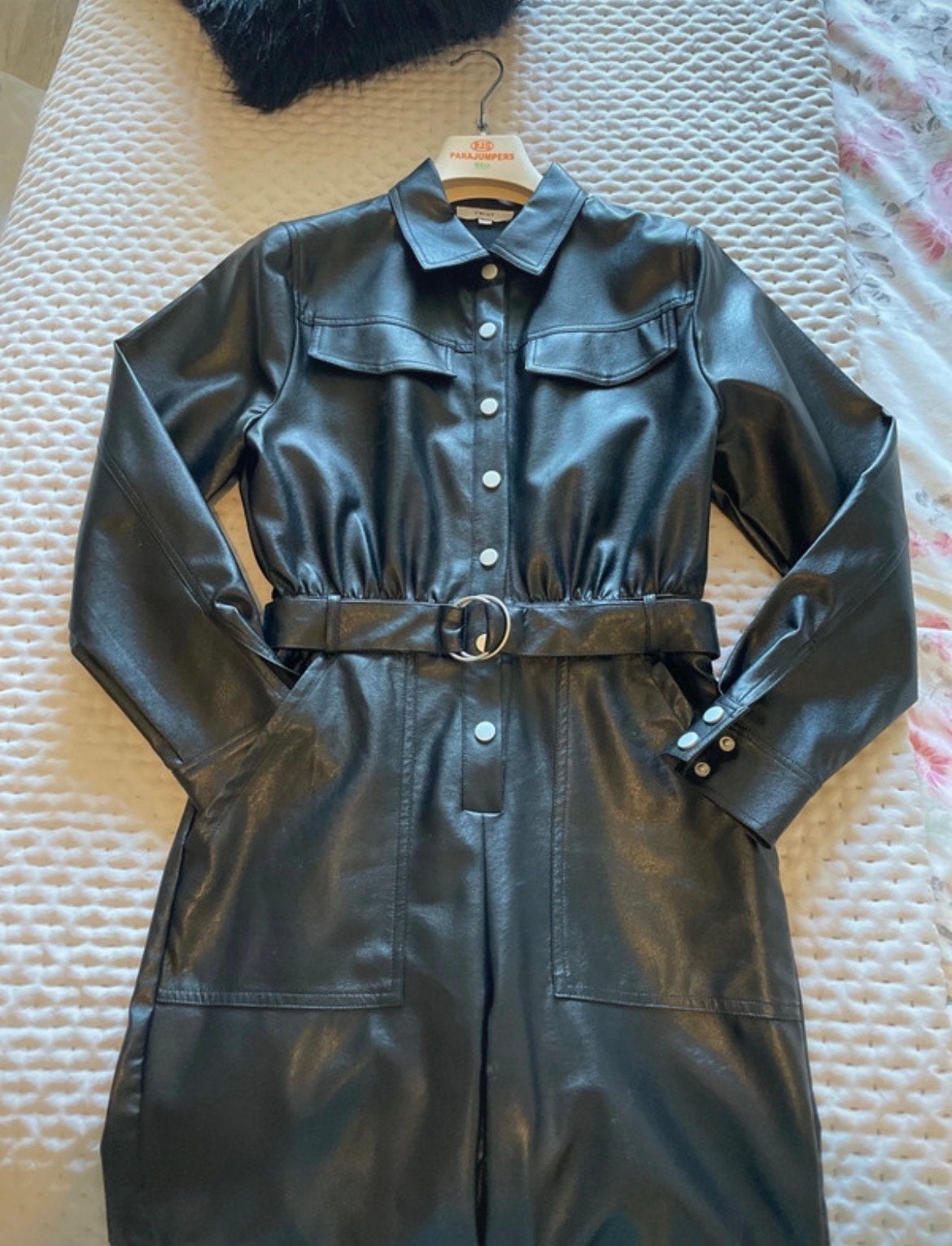 Merk Twist XS Zwarte Faux Leren Jumpsuit, Kleding | Dames, Jumpsuits, Ophalen, Zo goed als nieuw, Maat 34 (XS) of kleiner, Zwart