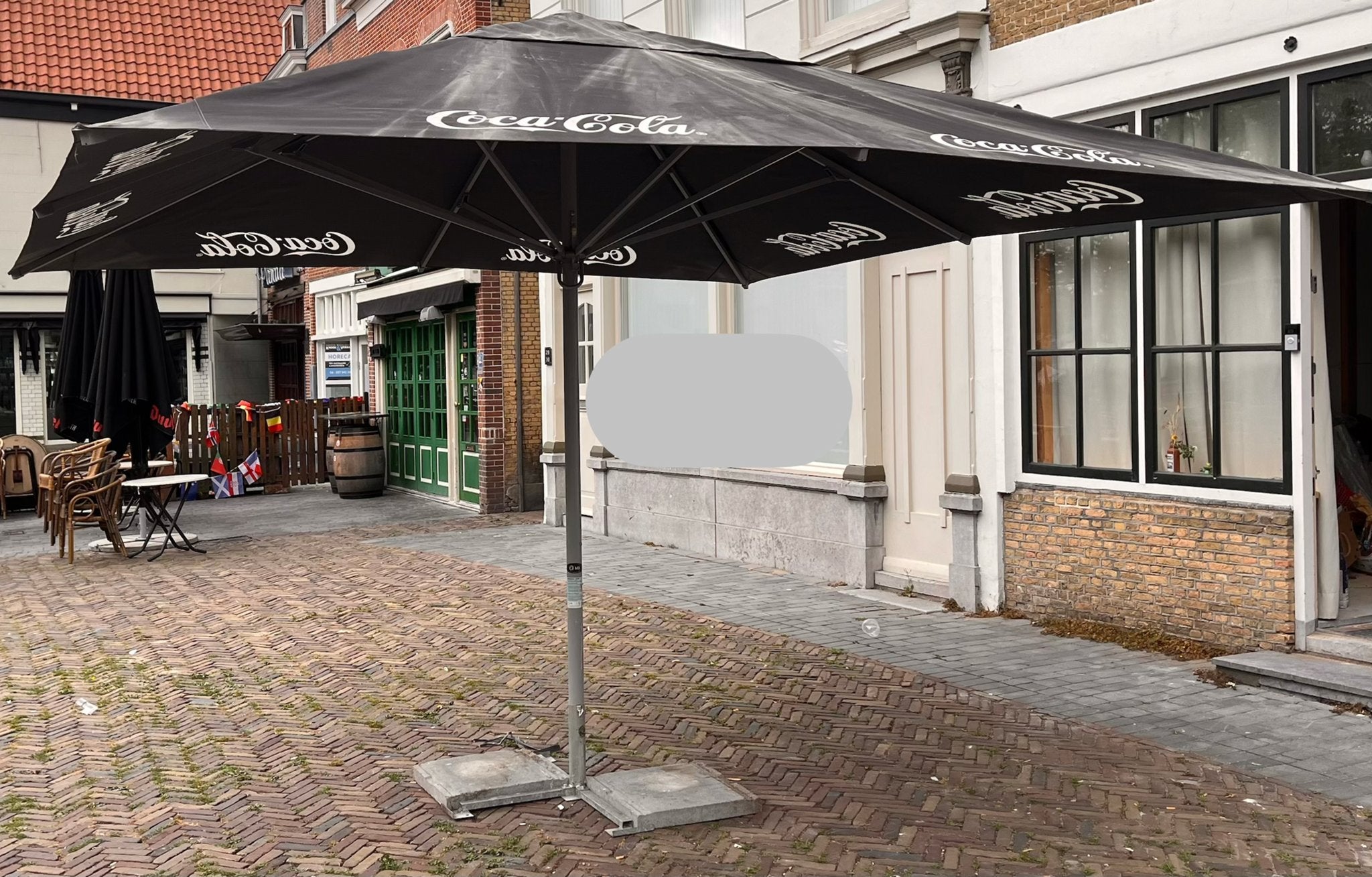 Te huur! Netjes schoon bij huur, nú stoffig. 4x4m zwaar, Tuin en Terras, Parasols, Ophalen, Verstelbaar, Gebruikt, Stokparasol