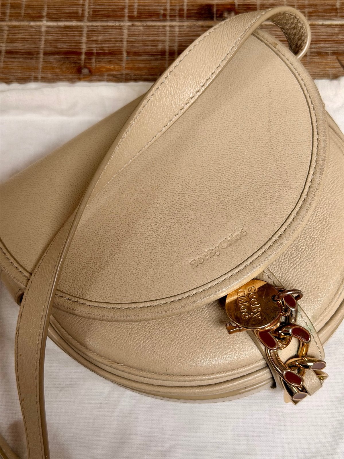 See by Chloé Mara schoudertasje beige, Sieraden, Tassen en Uiterlijk, Ophalen of Verzenden, Gebruikt, Beige, Schoudertasje