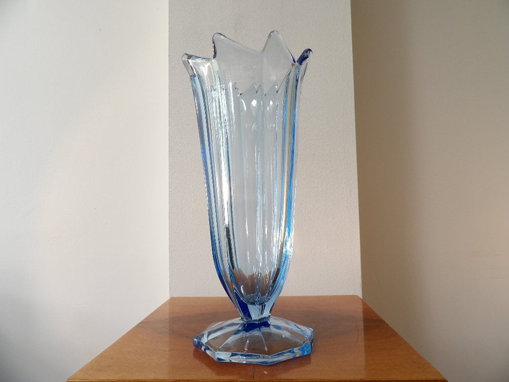 Art Deco Vaas Inwald Boheems Jaren 30/40 Blauw 26.5cm, Antiek en Kunst, Ophalen of Verzenden