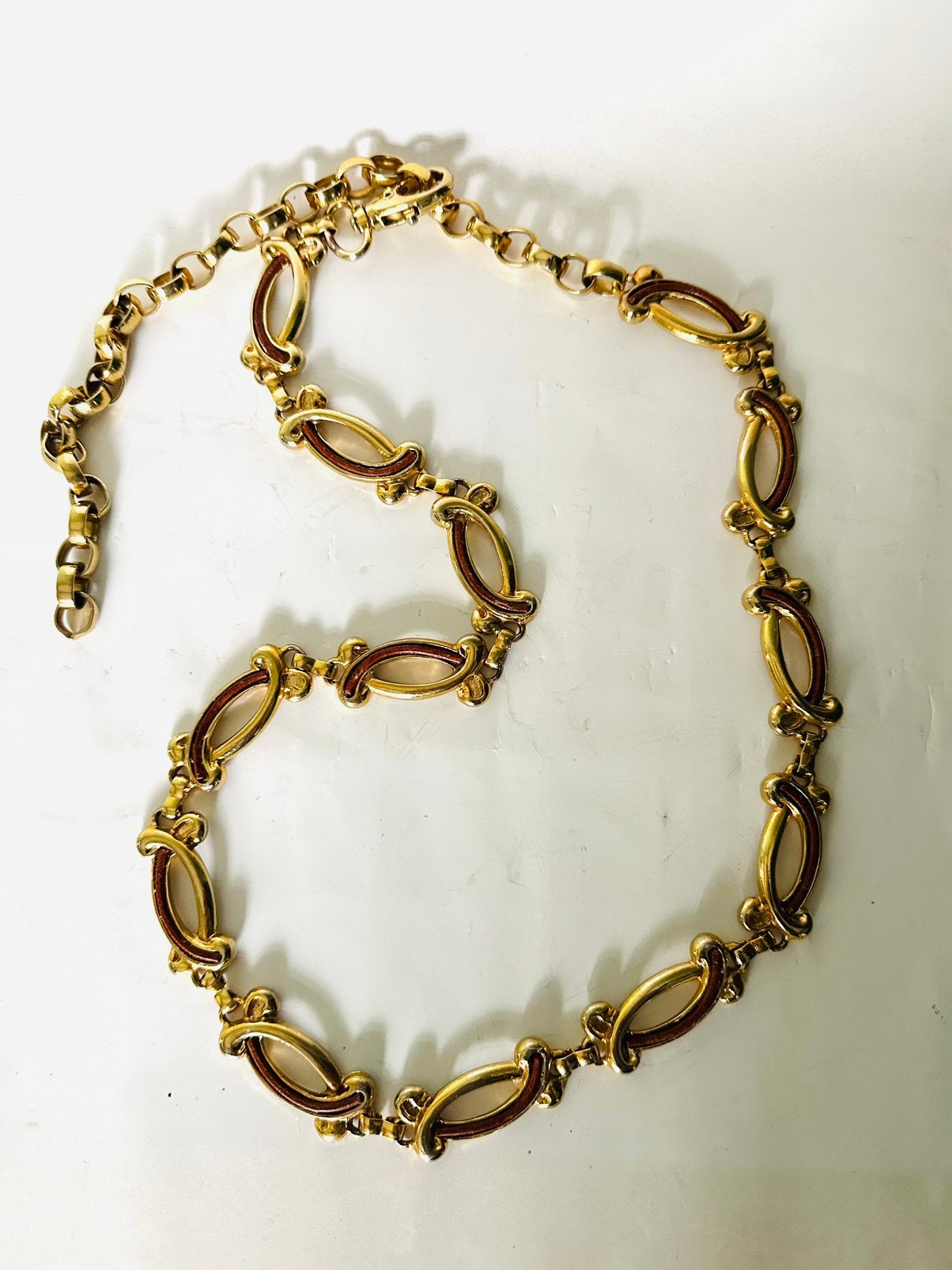 Goud kleurige en leer  vintage heup riem, Minder dan 3 cm, Overige kleuren, 100 cm of meer, Heupriem