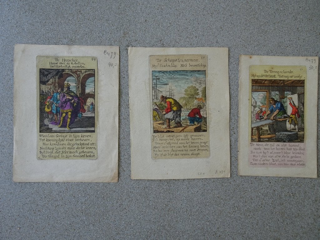 lot verzameling gravures van beroepen kleur Jan Luyken 1700, Antiek en Kunst, Dagelijks leven, Ophalen of Verzenden, Gravure, Origineel