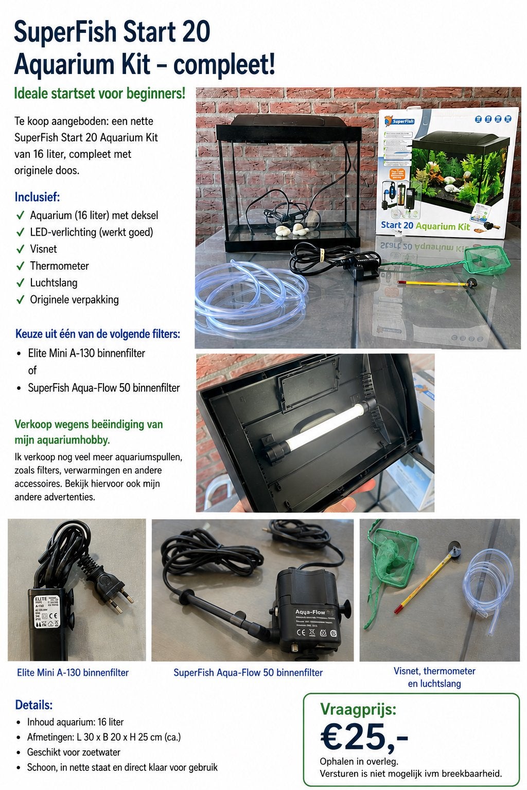 SuperFish Start 20 Aquarium Kit, Ophalen, Gebruikt, Leeg aquarium, Superfish