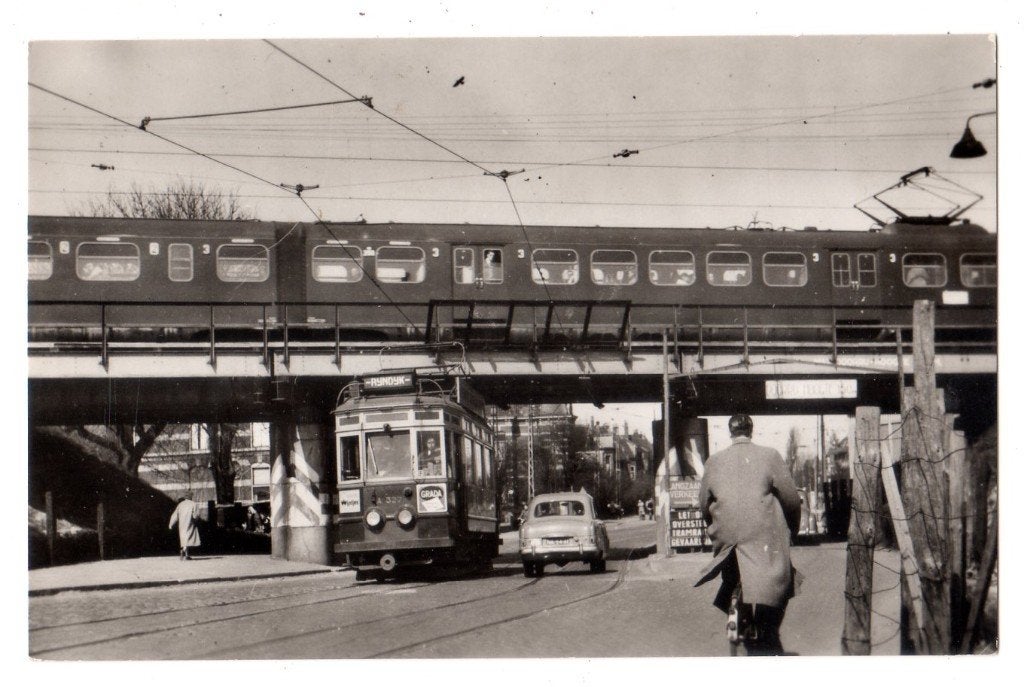 Leiden, Tram NZH, Noodviaduct Rijnsburgerweg, Verzenden, 1940 tot 1960, Ongelopen, Zuid-Holland