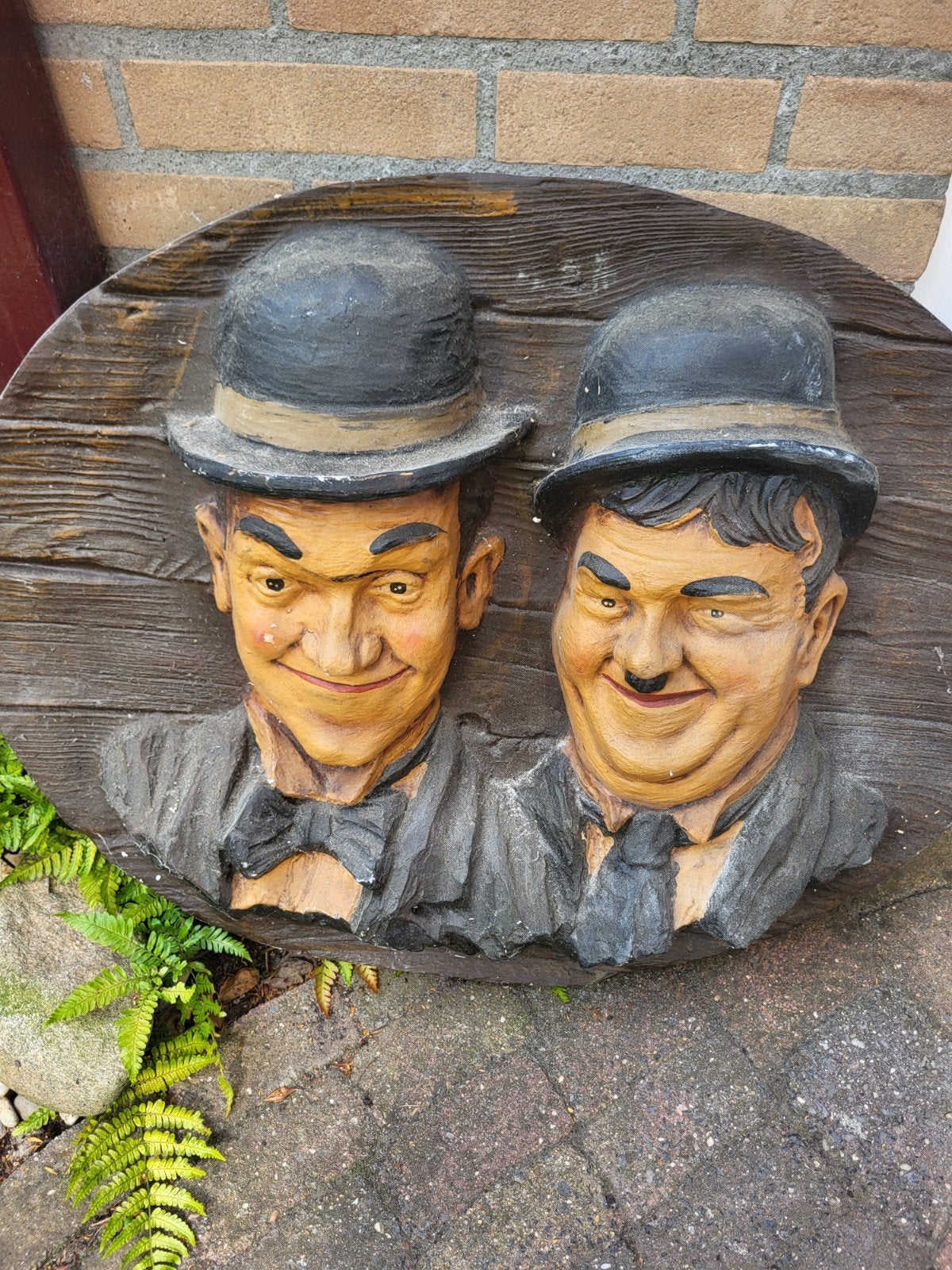 Laurel & Hardy Wanddecoratie - Vintage Stijl, Antiek en Kunst, Groep mensen, Handgemaakt, Ophalen of Verzenden, Wanddecoratie