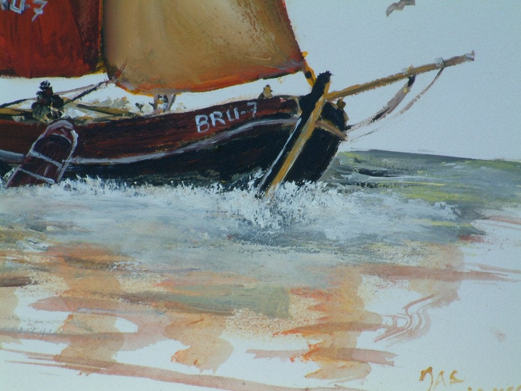 oude visserij op de zeil  Arnemuiden  Jac Caljouw, Ophalen, Maritiem / water, Doek, Gesigneerd