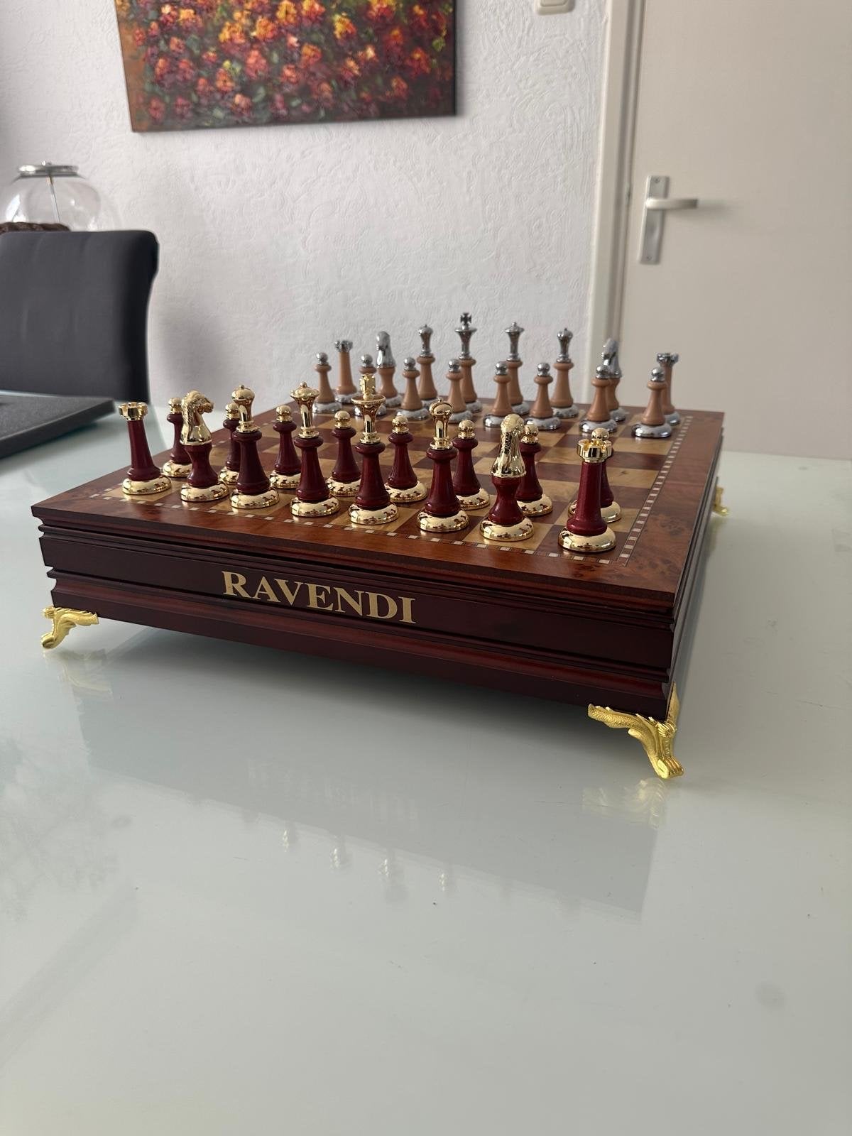 Ravendi Handgemaakt Houten Schaakbord - Decoratief & Speelba, Ophalen of Verzenden, Zo goed als nieuw
