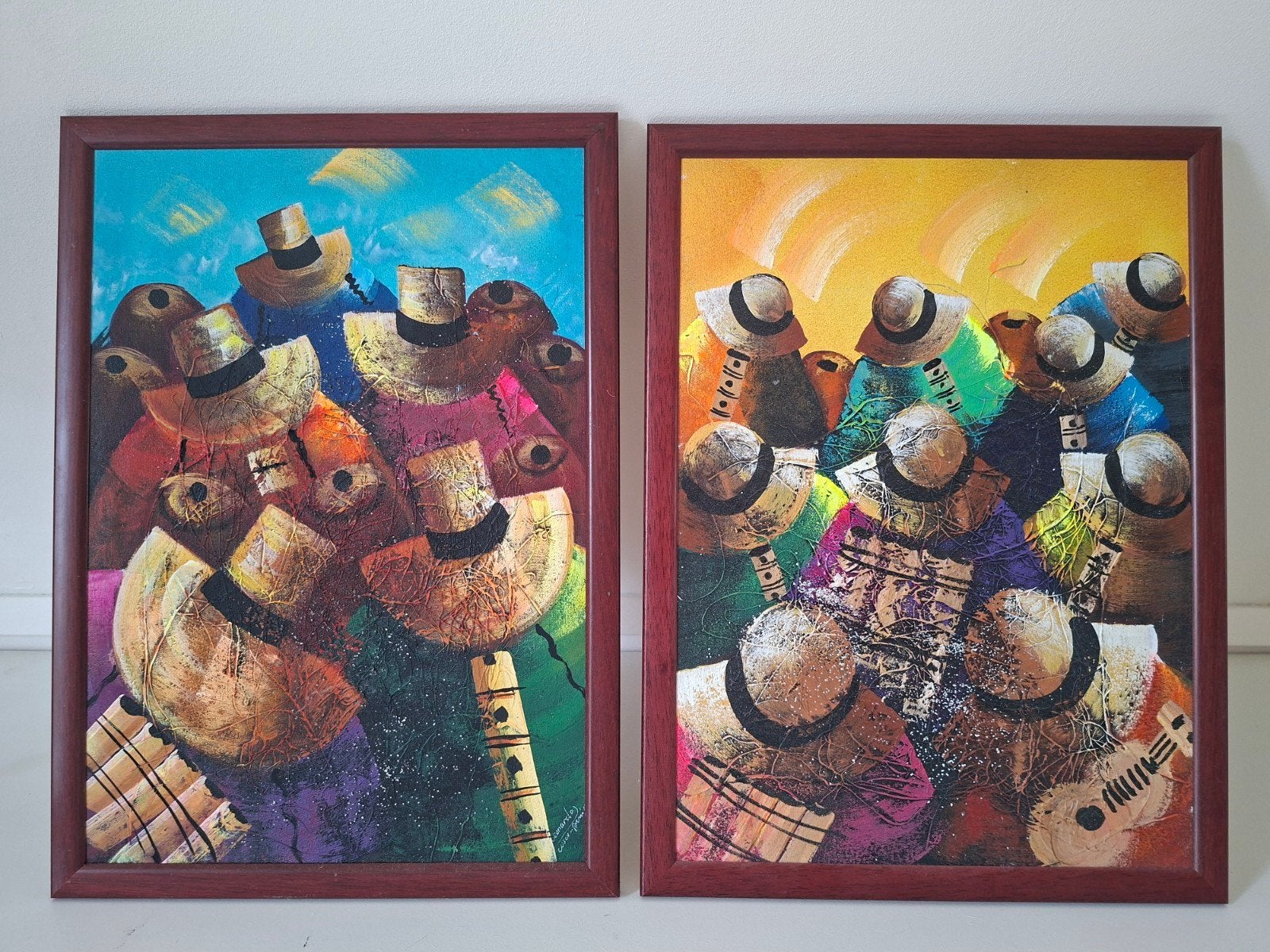 2 kleurige schilderijen uit Peru, Ophalen of Verzenden, Schilderij