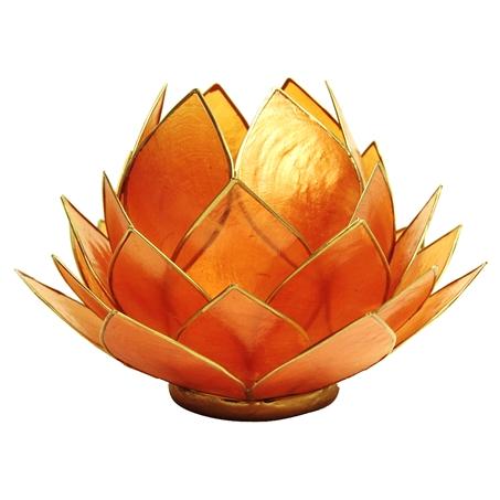 4 X Lotus sfeerlicht oranje goudrand groot, Ophalen of Verzenden, Nieuw, Overige materialen, Kandelaar