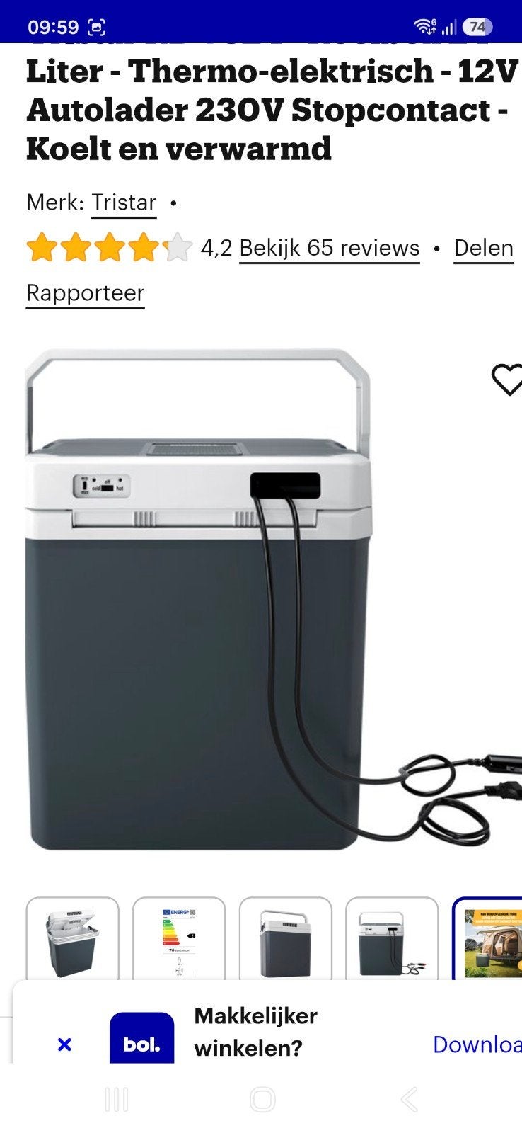 koelbox Tristar 24 liter koel en warm, Ophalen, Nieuw, Elektrisch