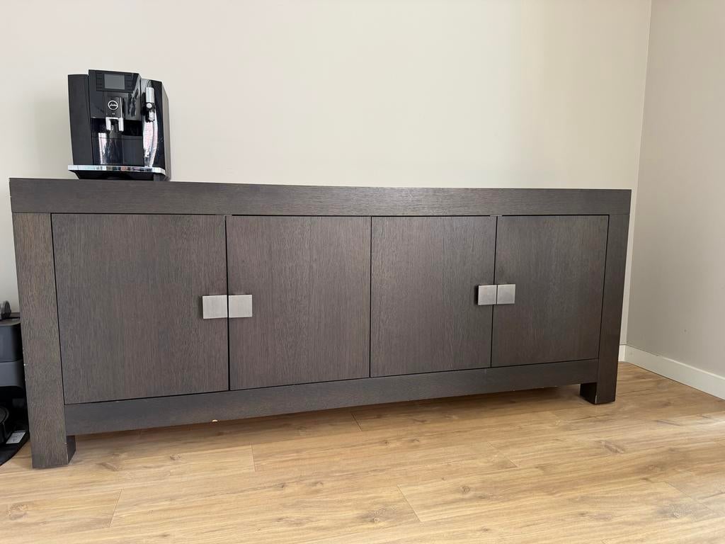 Goossens Dressoir Donkerbruin Hout, Ophalen, Gebruikt, 200 cm of meer, 25 tot 50 cm