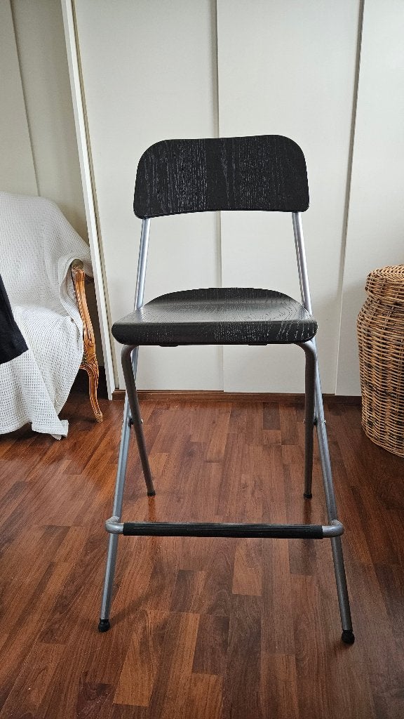 IKEA Franklin barkruk - opklapbaar zwart/grijs (zgan), Ophalen, Met voetsteun, 60 tot 90 cm, Zo goed als nieuw