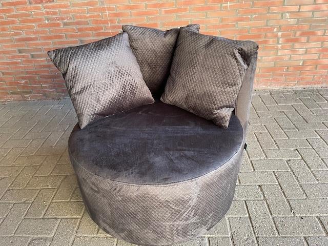 Draaifauteuil ROND stof bruin laagste STUNT prijs voorraad