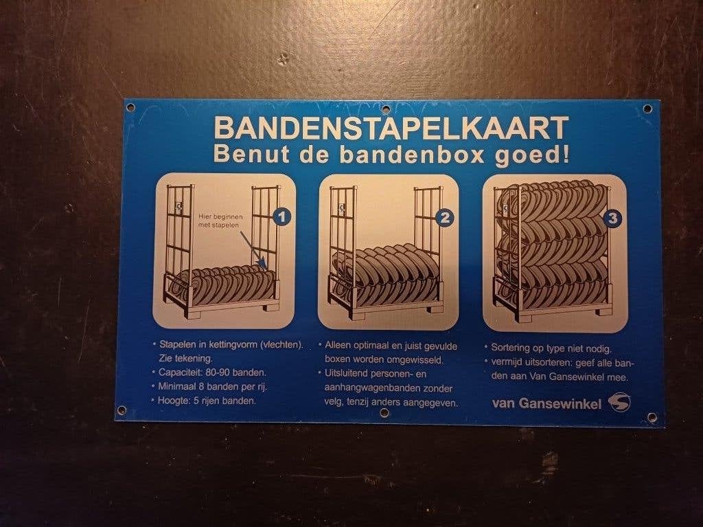 Waarschuwingsbord BANDENSTAPELKAART retro vintage industrie, Metaal, Gebruikt, 17 cm, 28 cm