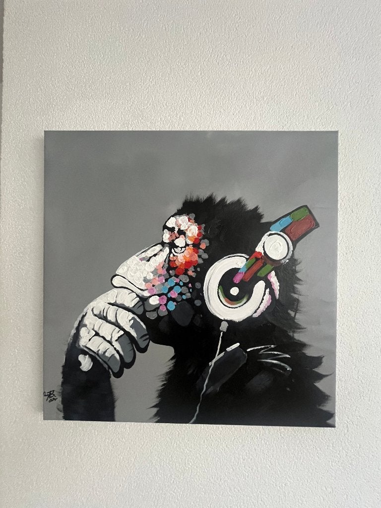 Uniek handgeschilderd Banksy‑stijl painting (gekocht in NY), Ophalen, Acrylverf, Handgeschilderd, Dieren