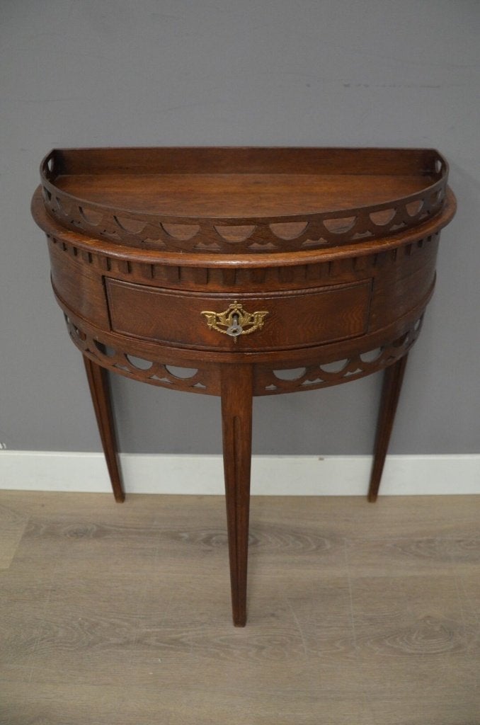 Antieke halve maantafel met hekjes, Ophalen of Verzenden