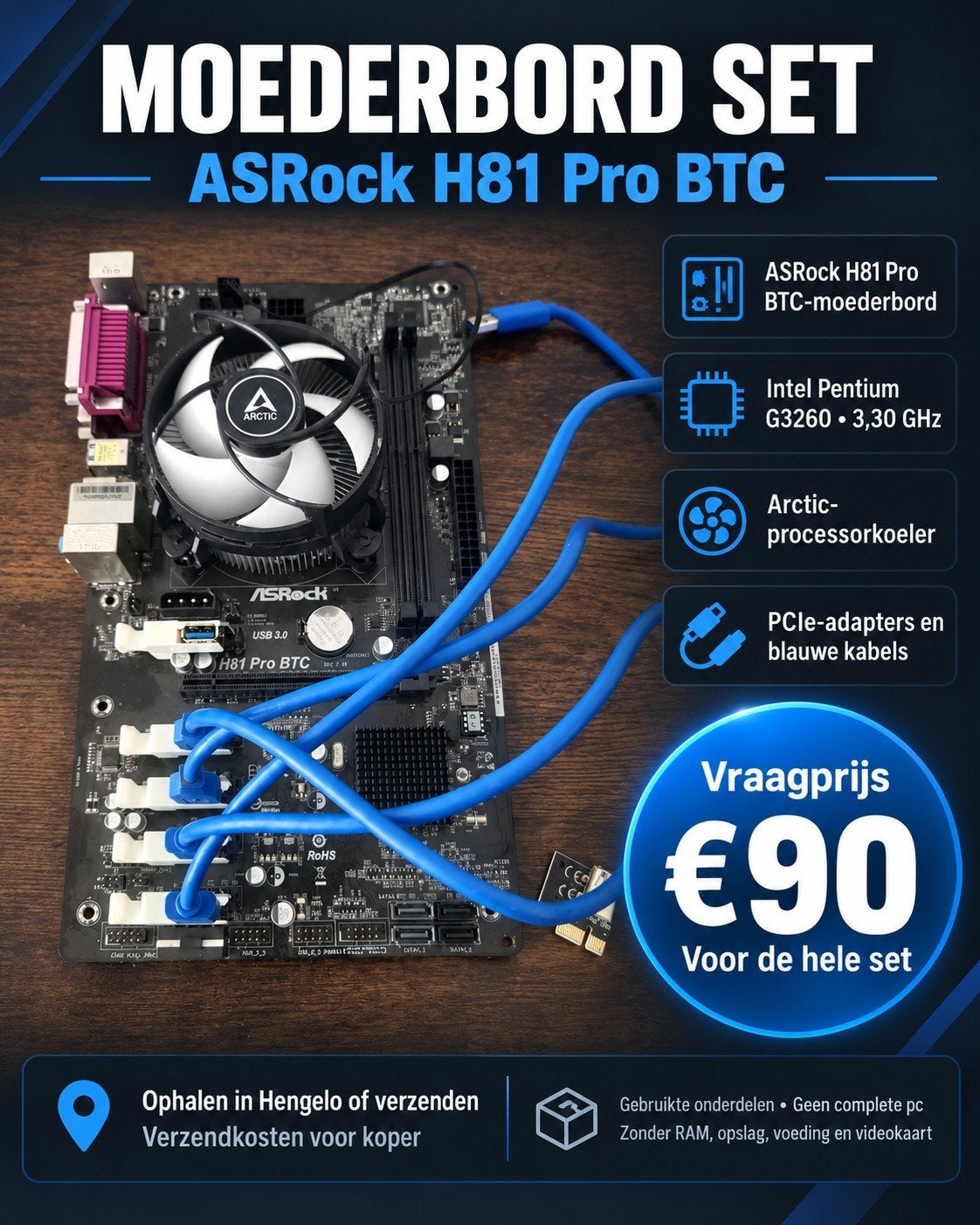 ASRock H81 Pro BTC Moederbord Set met Intel Pentium G3260, Computers en Software, Ophalen of Verzenden, Gebruikt, Intel, LGA 1150
