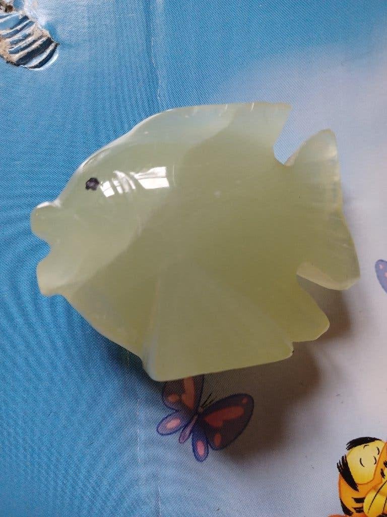 Vintage Groene Onyx marmer tropische Vis Handgesneden Beeld, Antiek en Kunst, Ophalen of Verzenden, Beeld