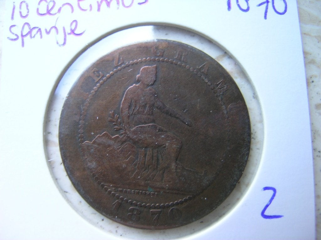 10 Centimos 1870 Spanje (nr 2), Ophalen of Verzenden, Overige landen, Losse munt