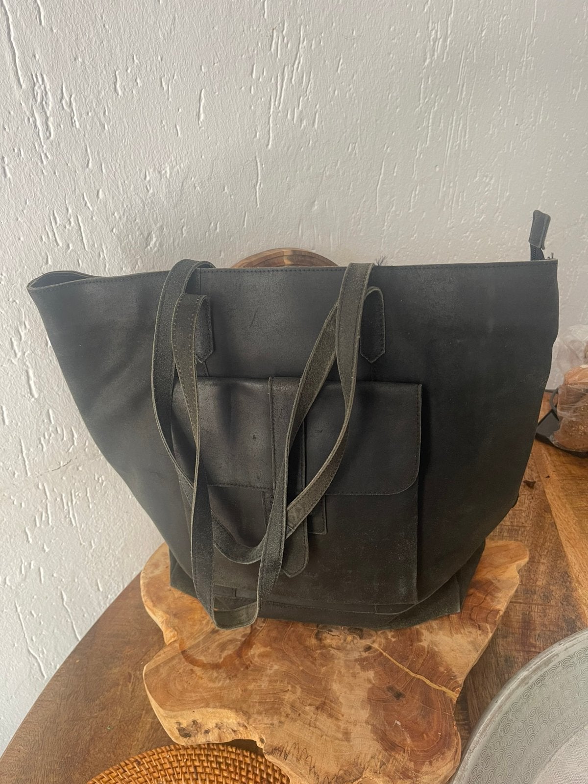 Mooie en ruime donkergrijze leer tas van burkely, Ophalen, Zo goed als nieuw, 40 tot 50 cm, Leer