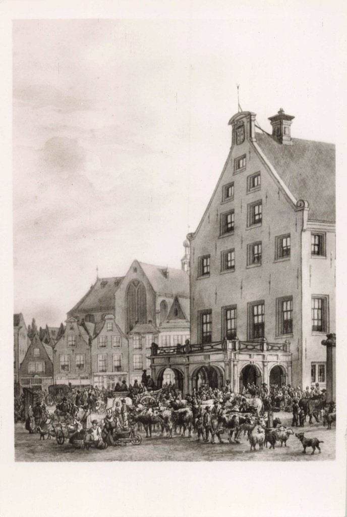 Gouda achterzijde stadhuis met schavot M8356, Ophalen, 1940 tot 1960, Ongelopen, Zuid-Holland
