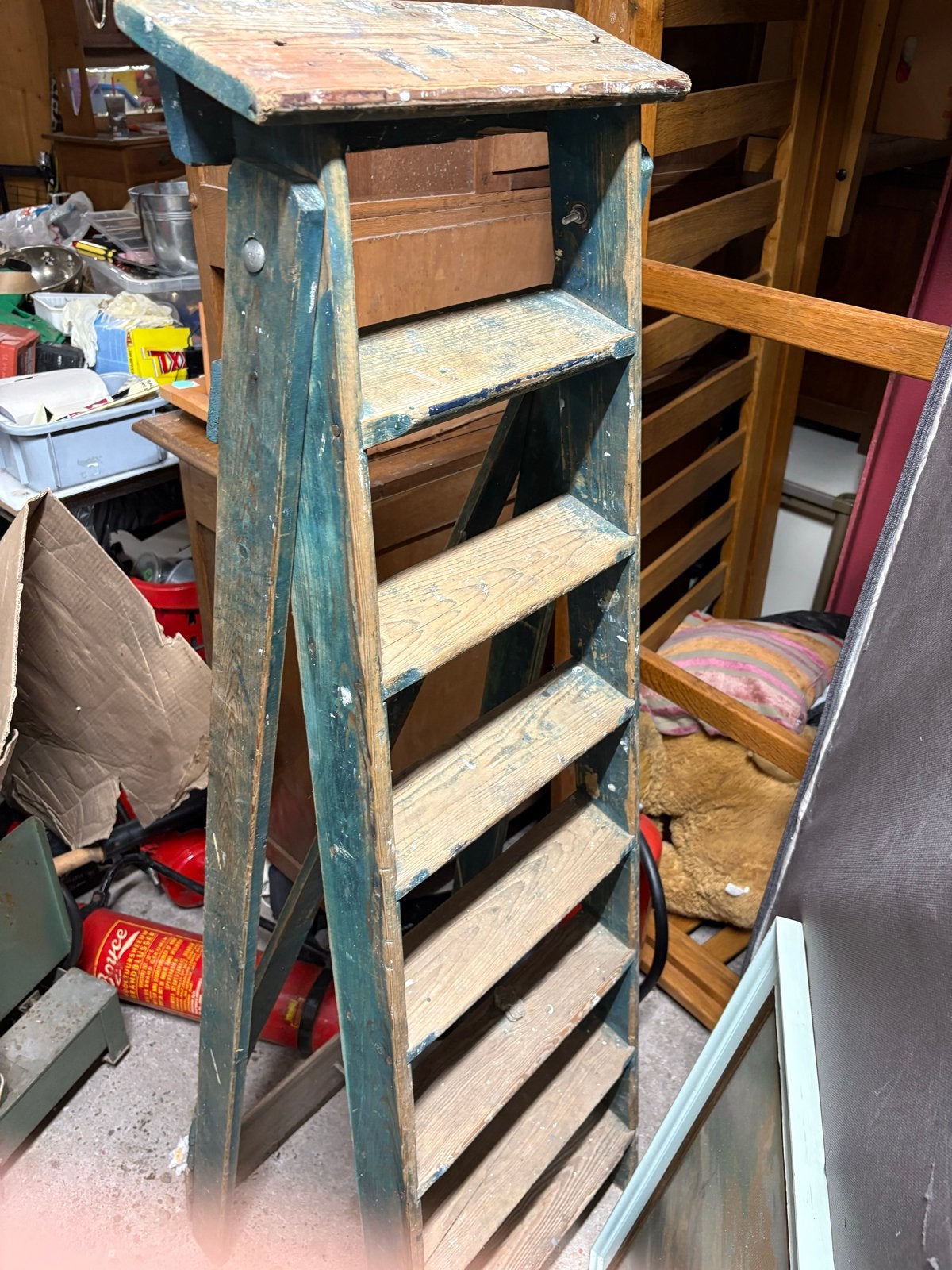 Vintage houten schildersladder - Decoratief, Ophalen, Gebruikt, Ladder, Minder dan 2 meter