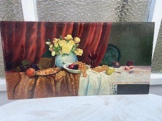 Stilleven op board,  100 x 52 cm, Huis en Inrichting, Ophalen, 50 – 75, Gebruikt, Schilderij