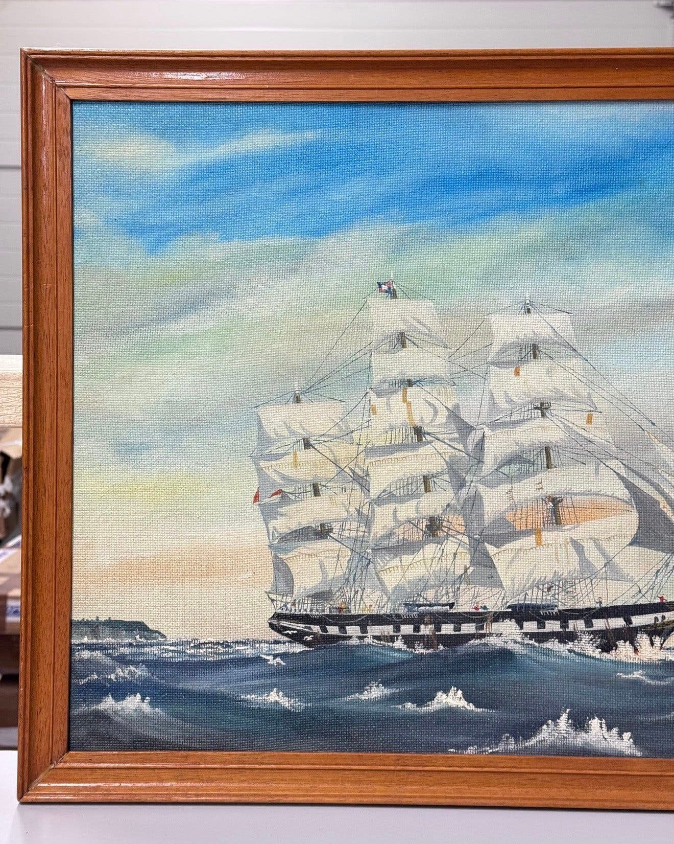 H W Hackett 1971 olieverf kunst Golden Fleece Merchant Schip, Ophalen of Verzenden, Gesigneerd, Olieverf, Maritiem / water