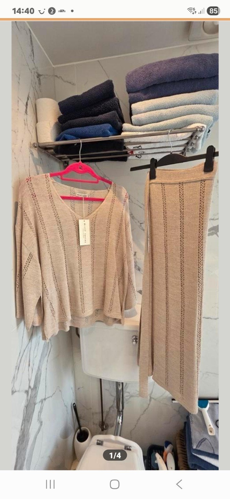 Mooie gebreide set: trui en rok in beige moost wanted, Maat 38/40 (M), Beige, Nieuw, Ophalen of Verzenden
