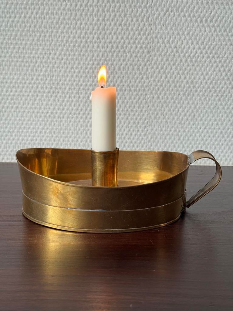 Oude Kandelaar Vintage Antiek Blaker Kuip Model Goud Messing, Antiek en Kunst, Antiek | Kandelaars, Ophalen of Verzenden, Koper of Brons