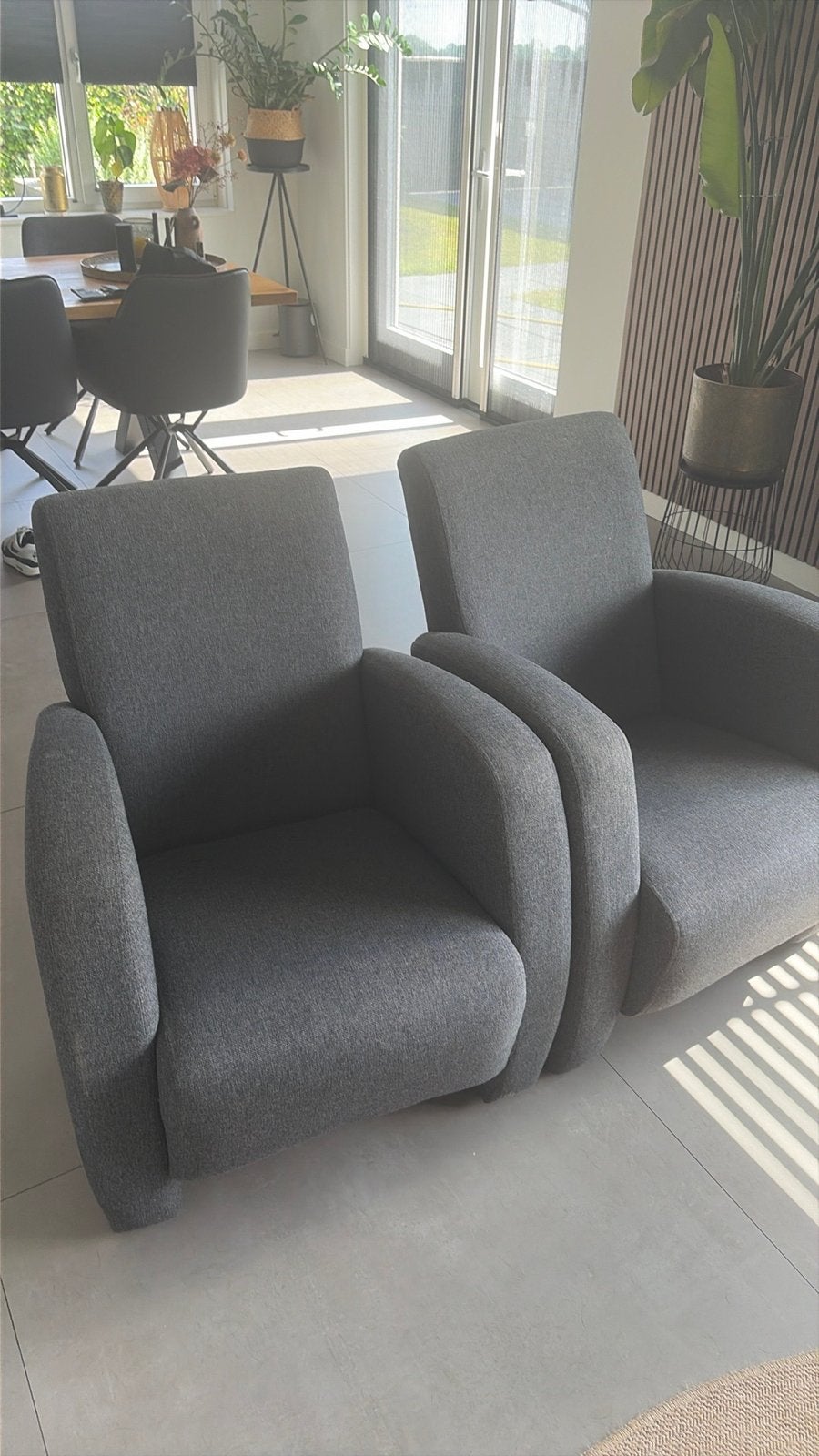 Gratis 2x Comfortabele grijze fauteuils - Gratis ophalen!, Ophalen, Gebruikt, Stof, 75 tot 100 cm
