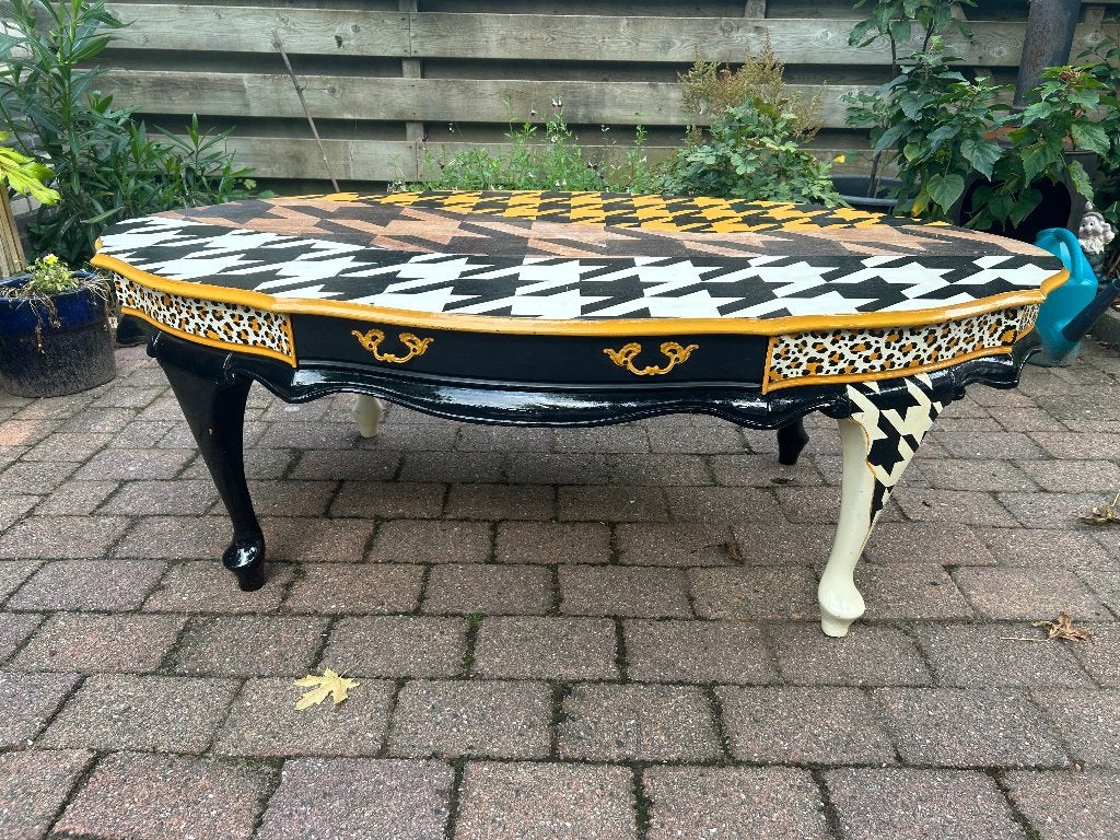 Salontafel - modern beschilderde klassieke salontafel, Ophalen, 50 – 75, Gebruikt, 100 tot 150 cm