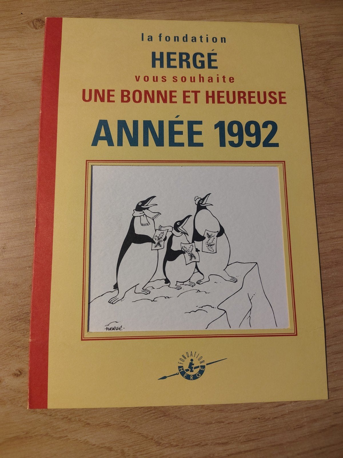 Kuifje La Fondation Hergé wenskaart 1992 gesigneerd Fanny, Ophalen of Verzenden, Kuifje, Beeldje of Figuurtje