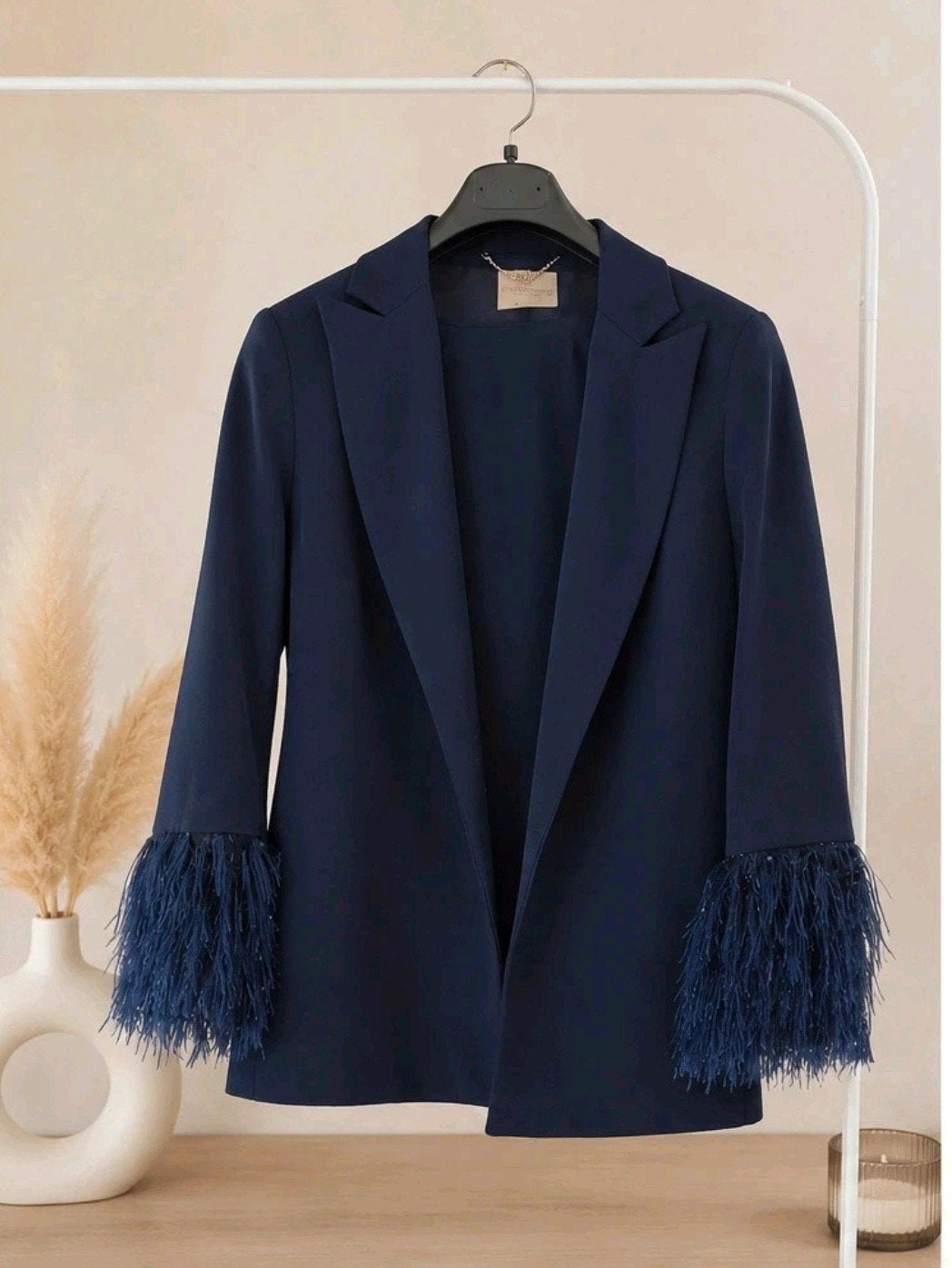 Chique Rinascimento set: blazer (L) en shirt (S) met veren, Maat 38/40 (M), Overige typen, Blauw, Rinascimento