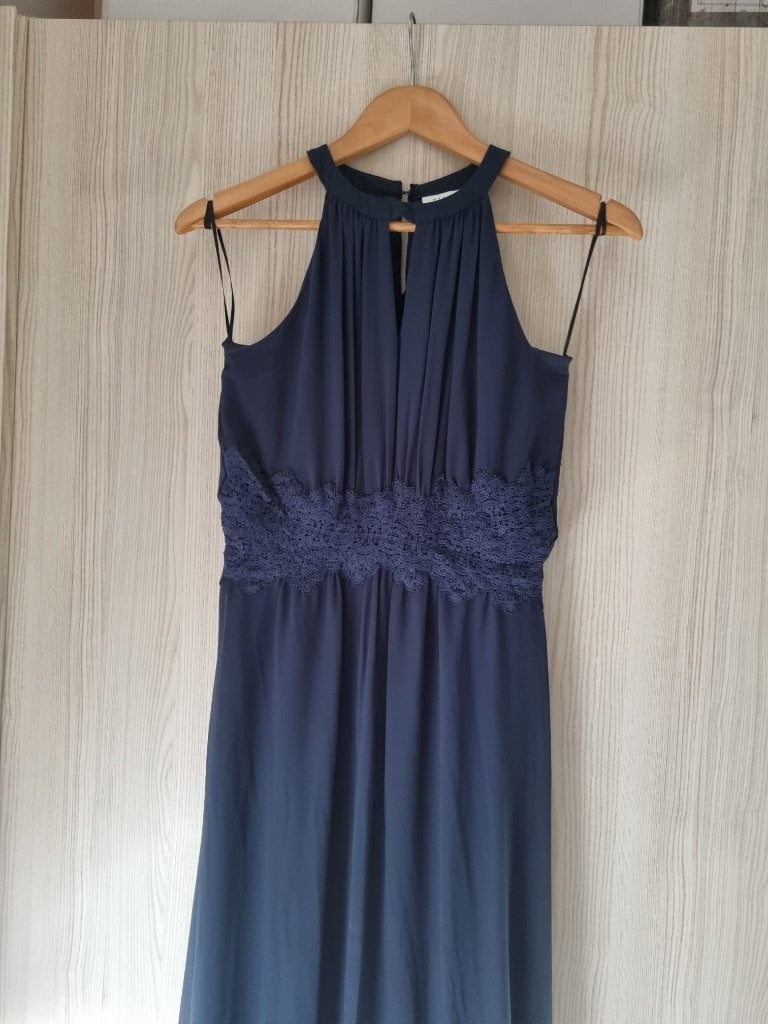 Donkerblauwe lange gala-jurk, Galajurk, Blauw, Vila, Ophalen of Verzenden