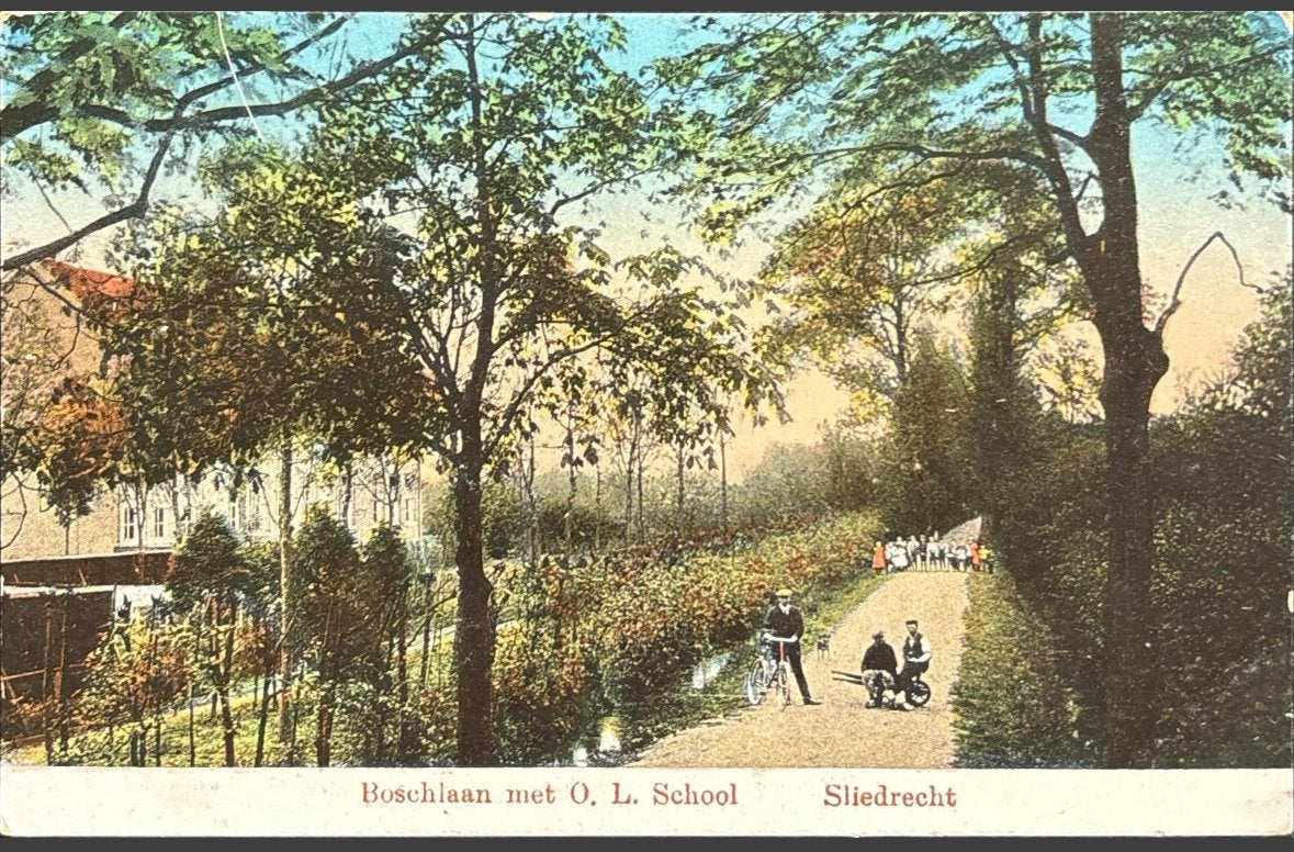 Sliedrecht, Boschlaan met o.l. School, Ophalen of Verzenden, 1920 tot 1940, Gelopen, Zuid-Holland