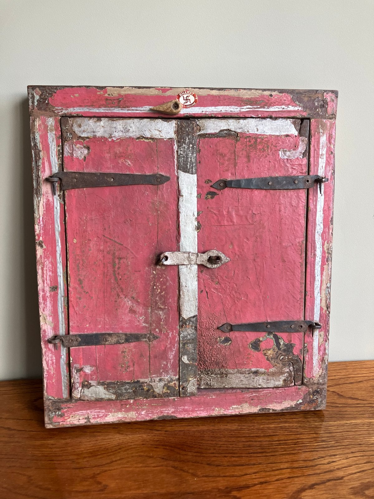 Handgemaakte Vintage Indiase Spiegel met Luiken - 43,5x50cm, Minder dan 50 cm, Vierkant, Ophalen of Verzenden, Zo goed als nieuw