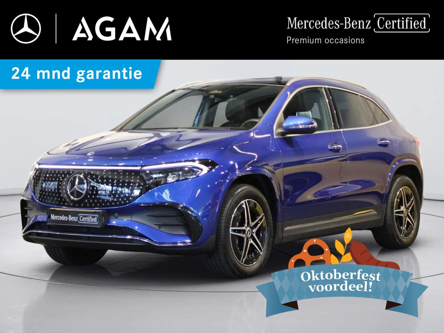 Mercedes-Benz EQA 250+ AMG Line 71 kWh Panorama dak, Auto's, Dealer onderhouden, Gebruikt, Zwart, Blauw